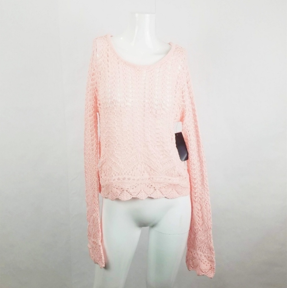 Onehart Womens Medium Pink Long Sleeve Belle Cuff Crochet Top